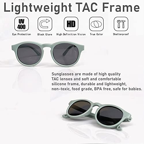 INszkoos Flexible Polarized Baby Sunglass With Strap Adjustable Infant Outdoor Sunshade UV 400 Protection Soft Silicone Frame Baby Sunglasses For 0-36 Months Toddler Newborn Boys Girls