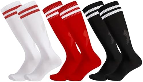 Invalidism 3 Pairs Kids Football Socks Childrens Football Socks Kids Breathable Soccer Sock Long Football Socks for Sporting Running Training Socks for Children Aged 5-12