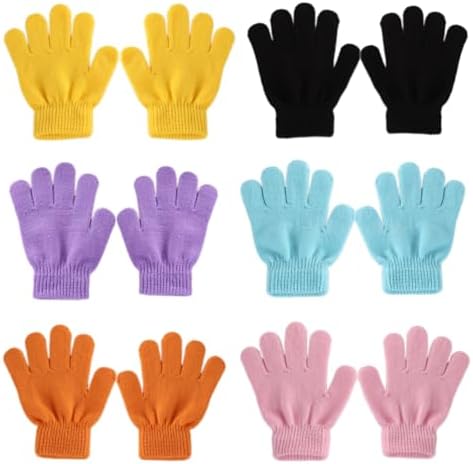 Irunfast Kids Winter Magic Gloves - 6 Pairs Soft Warm Full Finger Gloves for Aged 3-10 Years Old - Cycling Playing Travelling