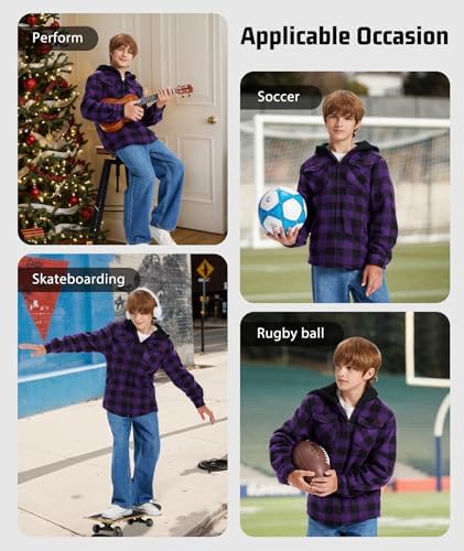 JACKETOWN Boys Fleece Jacket Kids Winter Warm Zipper Hoodie Plaid Sherpa Lined Sweatshirt Casual Hoodie For Boys Girls Age 6-15 Years