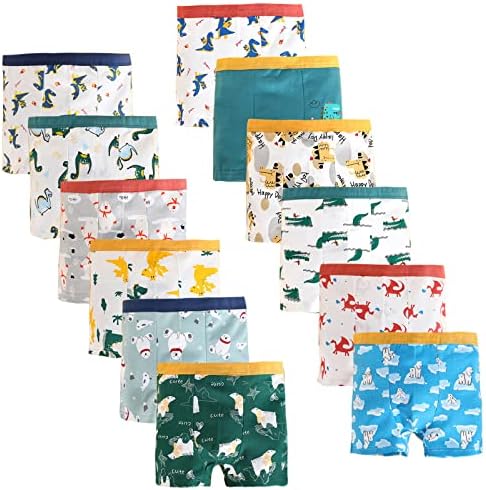 JackLoveBriefs Boys Boxer Shorts Cotton Dinosaur Polar Bear Pattern Boy Underwear 12 Pack 1-13 Years
