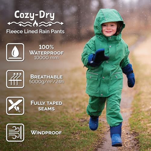 JAN & JUL Kids Toddlers Boys Girls CozyDry Fleece Lined Water-Proof Rain Snow Pants