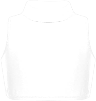janisramone® Girl's Gymnastics Crop Tops Girls Kids Plain Sleeveless Crop Top Turtle Neck Girl s Running Vest Yoga Sports Summer Dance top
