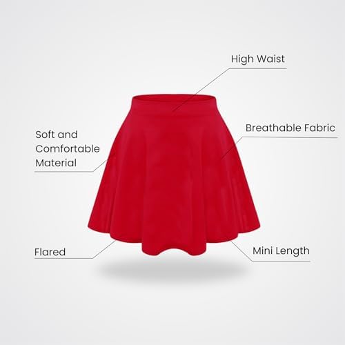 Janisramone® Kids Girls Plain Mini Skirt Flippy Skater Skirt Stretchy High Waisted Skirt Flared Skirt Soft Short Skirt Lightweight School Skirts For Girls
