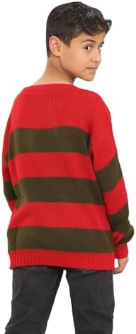 Janisramone® Long Sleeve Girls Boys Halloween Jumper Crew Neck Chunky Knitted Red Green Striped Jumper Party Kid Halloween Costume