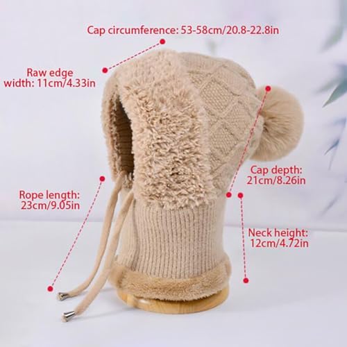 JAWSEU 3 In 1 Knitted Winter Balaclava For Women Knit Balaclava With Neck Gaiter Warm Face Mask Winter Hat Thermal Neck Warmer Winter Anti-Wind Hat For Outdoor Sport