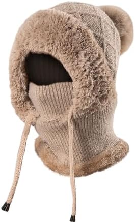 JAWSEU 3 in 1 Knitted Winter Balaclava for Women Knit Balaclava with Neck Gaiter Warm Face Mask Winter Hat Thermal Neck Warmer Winter Anti-Wind Hat for Outdoor Sport