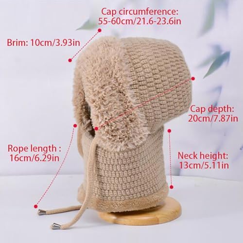 JAWSEU Women's Balaclava Hat Women's Winter Knit Balaclava Hat With Neck Warmer Knitted Hat With Thick Pompom Windproof Earmuffs Hat For Cycling Skiing Hiking Camping