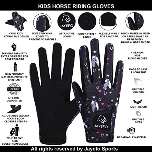 Jayefo Kids Equestrian Horse Riding Gloves Kids Youth Children Horseback Gardening Bike Outdoor Soccer Girls Riding Sports