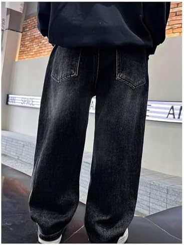 Jeans Kids Boys Baggy Elasticated Waist Denim Trousers Y2K Vintage Casual Jeans Loose Fit Comfy Stretchy Winter Spring Trousers Wide Leg Cargo Pants Hip Hop Streetwear For 4-14 Years