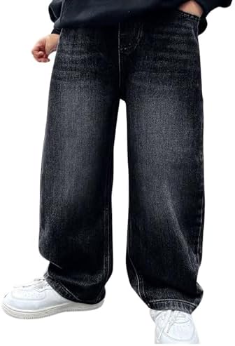 Jeans Kids Boys Baggy Elasticated Waist Denim Trousers Y2K Vintage Casual Jeans Loose Fit Comfy Stretchy Winter Spring Trousers Wide Leg Cargo Pants Hip Hop Streetwear For 4-14 Years