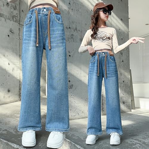 Jeans Kids Girls Age 4-14 Years Denim Trendy Loose Fit Trousers Teen Girls Waist Tightener Elastic Comfy Stretchy Winter Spring Casual Vacation Pants