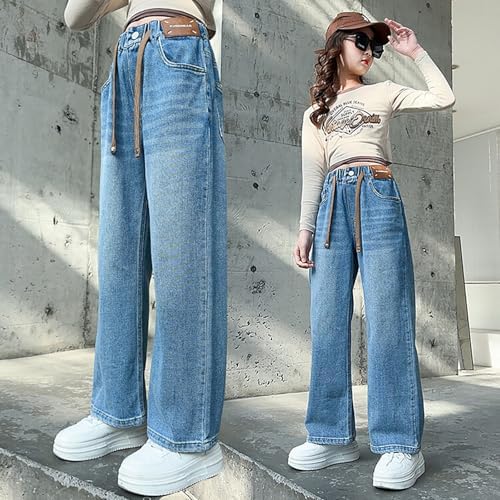 Jeans Kids Girls Age 4-14 Years Denim Trendy Loose Fit Trousers Teen Girls Waist Tightener Elastic Comfy Stretchy Winter Spring Casual Vacation Pants
