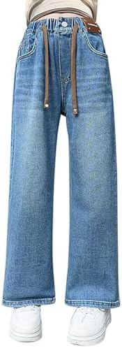 Jeans Kids Girls Age 4-14 Years Denim Trendy Loose Fit Trousers Teen Girls Waist Tightener Elastic Comfy Stretchy Winter Spring Casual Vacation Pants