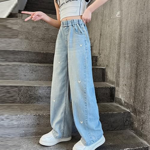 Jeans Kids Girls Age 5-14 Years Fashion Trousers For Teen Girls Loose Fit Waist Tightener Elastic Stretchy Denim Pants Comfy Spring Winter Casual Sports Streetwear