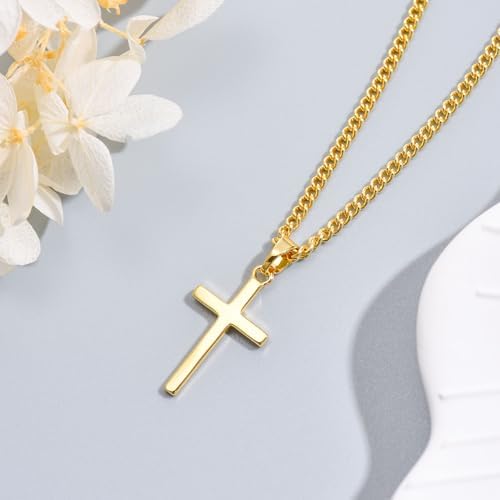 JEWAB Cross Necklace Small Size Cross Necklaces For Boys Girls With 45+5 CM Chain Gifts For Teenage Son Grandson Nephew Birthday Easter Thanksgiving Day (Silver/Gold/Black)