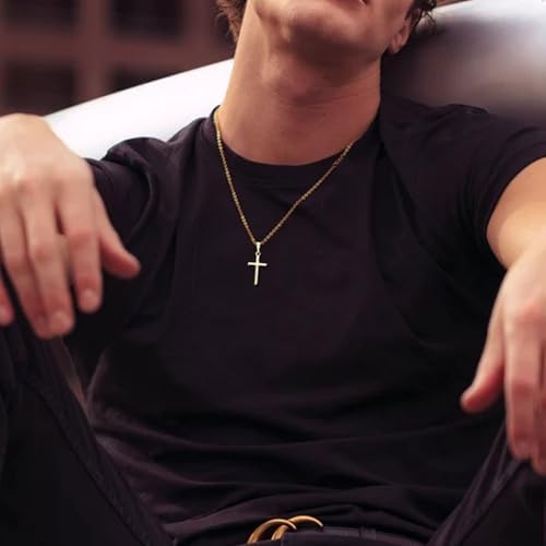 JEWAB Cross Necklace Small Size Cross Necklaces For Boys Girls With 45+5 CM Chain Gifts For Teenage Son Grandson Nephew Birthday Easter Thanksgiving Day (Silver/Gold/Black)