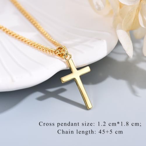 JEWAB Cross Necklace Small Size Cross Necklaces For Boys Girls With 45+5 CM Chain Gifts For Teenage Son Grandson Nephew Birthday Easter Thanksgiving Day (Silver/Gold/Black)