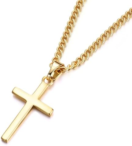 JEWAB Cross Necklace Small Size Cross Necklaces for Boys Girls with 45+5 CM Chain Gifts for Teenage Son Grandson Nephew Birthday Easter Thanksgiving Day (Silver/Gold/Black)