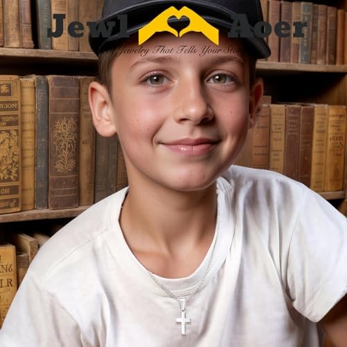 Jewl Aoer Stainless Steel Cross Silver Necklace For Boys First Holy Communion Baptism Christian Gifts For Teenage Boys Son Nephew Toddler For Birthday Easter Christmas