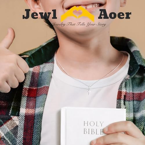 Jewl Aoer Stainless Steel Cross Silver Necklace For Boys First Holy Communion Baptism Christian Gifts For Teenage Boys Son Nephew Toddler For Birthday Easter Christmas