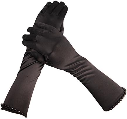 JIAHGUK Girls Princess Dress Flower Girls Wedding Gloves - White Long Five-Finger Satin Elbow Gloves - Fancy Dress Kids Hands Accessories For Halloween Costume Proms Christmas Party