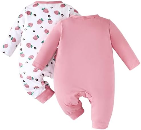 JiAmy 2Pcs Baby Pyjama Boys Girls Long Sleeve Romper Slanting Snap Button Snowsuit Cotton Onesie Jumpsuit For Infant 0-12 Months