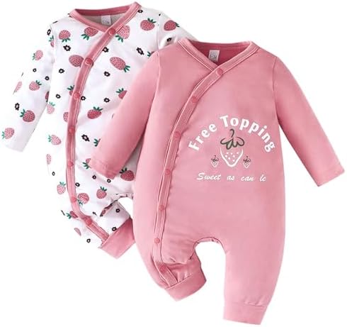 JiAmy 2Pcs Baby Pyjama Boys Girls Long Sleeve Romper Slanting Snap Button Snowsuit Cotton Onesie Jumpsuit for Infant 0-12 Months