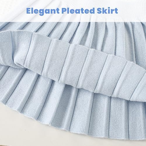 JiAmy Baby Girl Clothes Toddler Long Sleeve Knitted Bowknot Sweater Top Pleated Skirt Outfits Set Fall Winter Casual Dress For Girls 2-6 Years