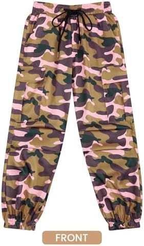 JiAmy Girls Cargo Trousers Elastic Waist Camouflage Print Boys Casual Trouser Y2k Hip-hop Parachute With Multi Pockets Dance Joggers Pants For 5-14 Years
