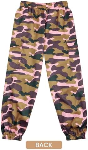 JiAmy Girls Cargo Trousers Elastic Waist Camouflage Print Boys Casual Trouser Y2k Hip-hop Parachute With Multi Pockets Dance Joggers Pants For 5-14 Years