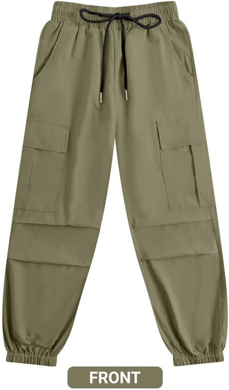 JiAmy Girls Cargo Trousers Elastic Waist Kids Casual Baggy Parachute Trousers Y2k Multi Pockets Dance Joggers Cotton Pants For 5-14 Years