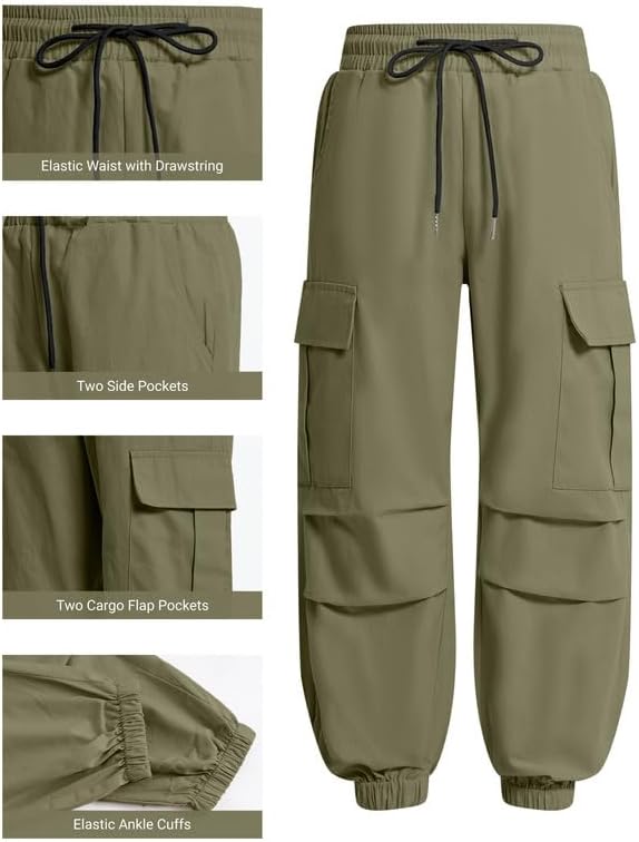 JiAmy Girls Cargo Trousers Elastic Waist Kids Casual Baggy Parachute Trousers Y2k Multi Pockets Dance Joggers Cotton Pants For 5-14 Years