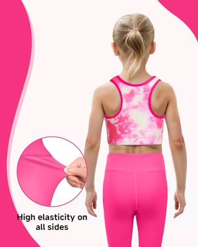 JiAmy Girls Yoga Leggings Girls Athletic Leggings Training Bras Set Kids Gym Crop Tank Top Activewear Set For 5-12 Years