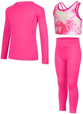 JiAmy Girls Yoga Leggings Girls Athletic Leggings Training Bras Set Kids Gym Crop Tank Top Activewear set for 5-12 Years
