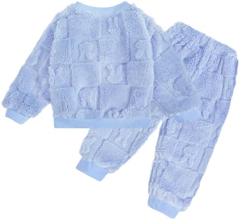 JiAmy Toddler Kids Baby Sweatshirt Set Girl Boy Clothes Winter Warm Pajamas Sleepwear Fleece Tracksuit Tops And Pants 2Pcs Fall Outfits 12 Months-6 Years