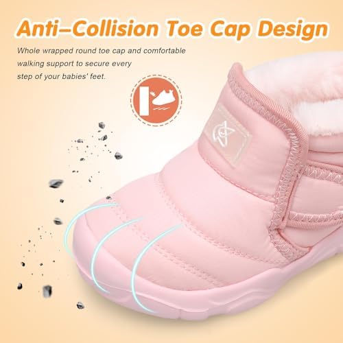 JIASUQI Baby Boys Girls Booties Kid Warm Fuzzy Snow Boots Toddler Outdoor Cozy Winter Shoes With Faux Fur Lined