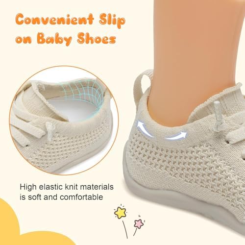 JIASUQI Baby Boys Girls Shoes Soft Breathable First Walking Shoes Slip On Sneakers For Indoor Outdoor