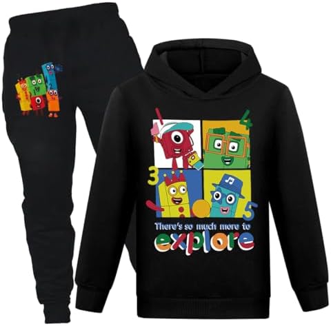 Jicahond Kids Number Printing Boys Girls Cartoon Hoodie and Joggers 2pcs Set