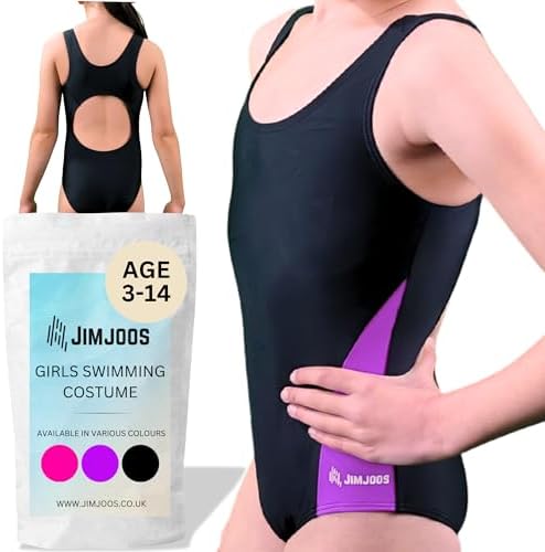 JIMJOOS 3-14 Years One Piece Girls Swimming Costume - Non See Through Kids Swimsuit - Quick Dry Racerback Children Swimwear