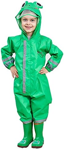 JinBei Kids Puddle Suit For Boys Girls All In One Waterproof Suit Rainsuit Hooded Raincoat Lightweight Rainwear Portable Breathable Easy To Dry PVC Transparent Hat Brim Unisex Muddy Suit 3-10 Years