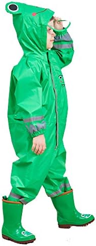 JinBei Kids Puddle Suit For Boys Girls All In One Waterproof Suit Rainsuit Hooded Raincoat Lightweight Rainwear Portable Breathable Easy To Dry PVC Transparent Hat Brim Unisex Muddy Suit 3-10 Years