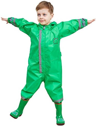 JinBei Kids Puddle Suit For Boys Girls All In One Waterproof Suit Rainsuit Hooded Raincoat Lightweight Rainwear Portable Breathable Easy To Dry PVC Transparent Hat Brim Unisex Muddy Suit 3-10 Years