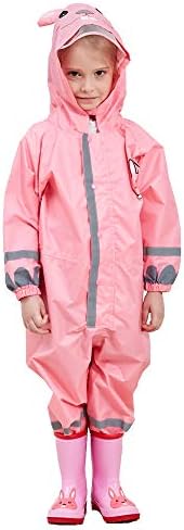 JinBei Kids Puddle Suit For Boys Girls All In One Waterproof Suit Rainsuit Hooded Raincoat Lightweight Rainwear Portable Breathable Easy To Dry PVC Transparent Hat Brim Unisex Muddy Suit 3-10 Years
