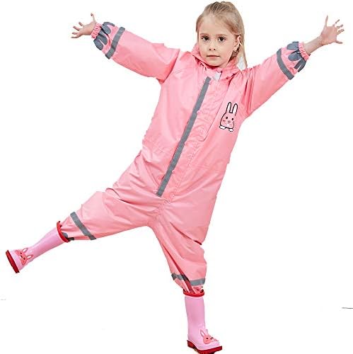 JinBei Kids Puddle Suit For Boys Girls All In One Waterproof Suit Rainsuit Hooded Raincoat Lightweight Rainwear Portable Breathable Easy To Dry PVC Transparent Hat Brim Unisex Muddy Suit 3-10 Years