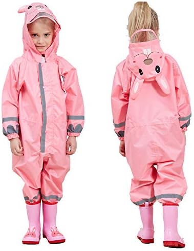 JinBei Kids Puddle Suit for Boys Girls All in One Waterproof Suit Rainsuit Hooded Raincoat Lightweight Rainwear Portable Breathable Easy to Dry PVC Transparent Hat Brim Unisex Muddy Suit 3-10 Years