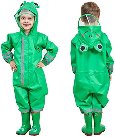 JinBei Kids Puddle Suit for Boys Girls All in One Waterproof Suit Rainsuit Hooded Raincoat Lightweight Rainwear Portable Breathable Easy to Dry PVC Transparent Hat Brim Unisex Muddy Suit 3-10 Years