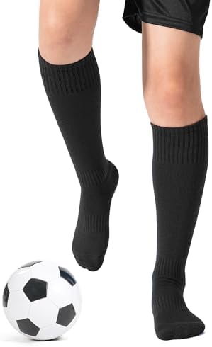 JOCMIC 3 Pairs Kids Football Socks Junior Knee High Sports Socks Boys Long Cushioned Training Rugby Hockey Socks Aged 5-12