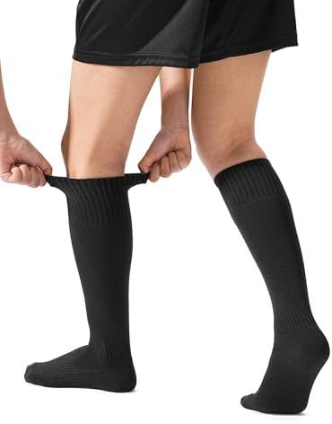 JOCMIC 3 Pairs Kids Football Socks Junior Knee High Sports Socks Boys Long Cushioned Training Rugby Hockey Socks Aged 5-12