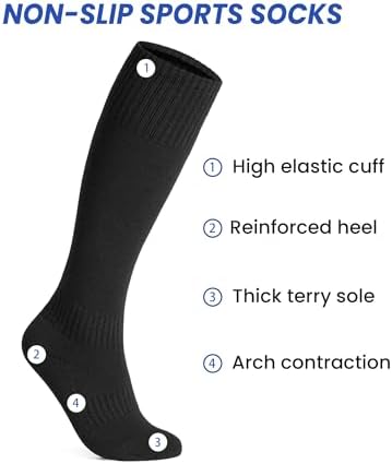 JOCMIC 3 Pairs Kids Football Socks Junior Knee High Sports Socks Boys Long Cushioned Training Rugby Hockey Socks Aged 5-12